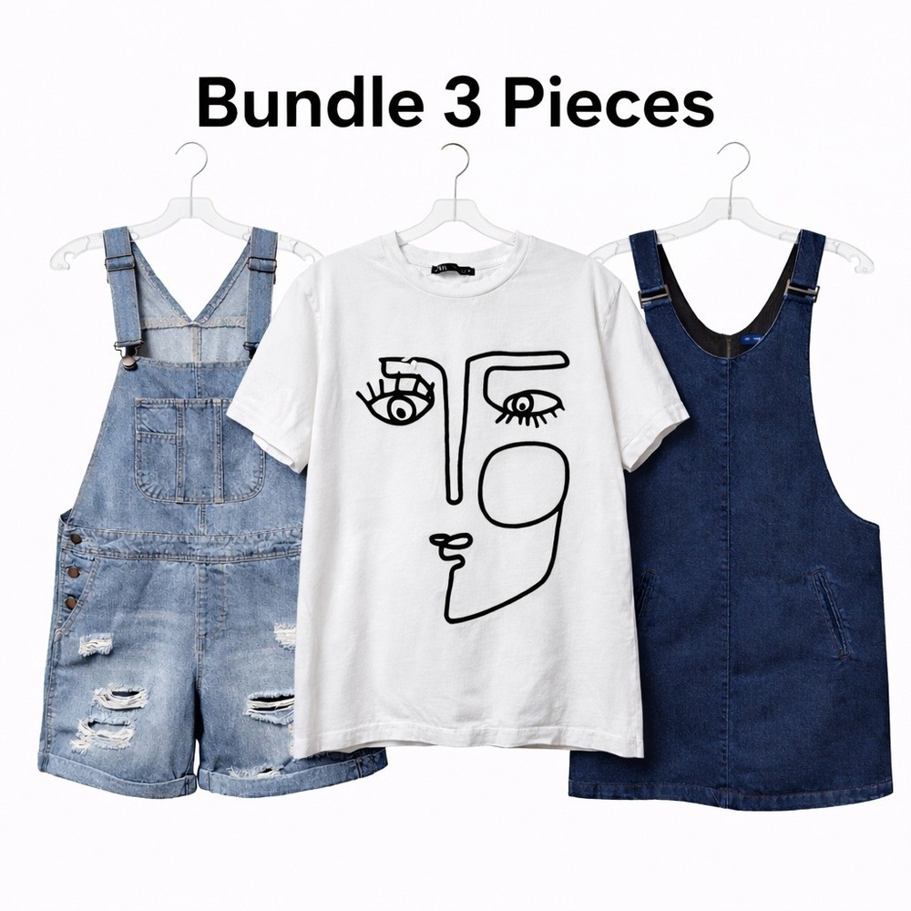 Zara/Pull&Bear/ Life in Progress Denim Bundle Distressed Overalls Pinafore Tee S